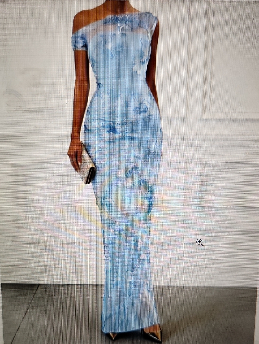 Stunning Light Blue Jacquard Classic Off The Shoulder Sleeveleas Sheath Maxi